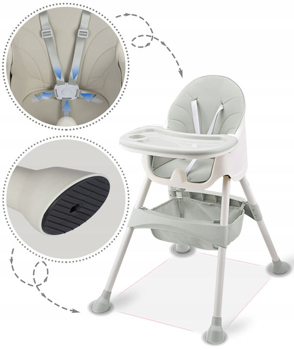 Scaun pentru hranire 2 in 1 idealSTORE STAR Junior, Centura de siguranta cu prindere in 5 puncte, Inaltime reglabila, Tava detasabila, Picioare antiderapante, Greutate maxima 50 KG