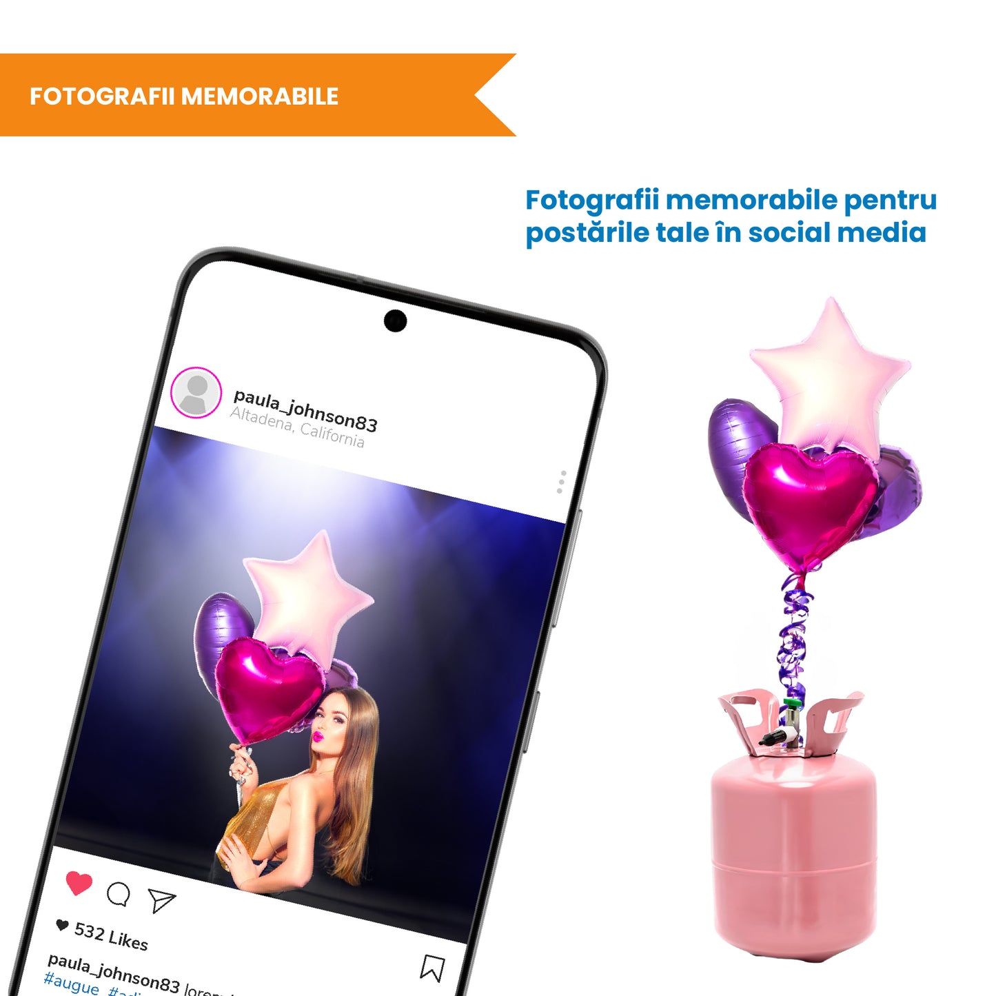 Butelie cu Heliu Party Time IdealSTORE, potrivita pentru toate tipurile de baloane, usor de folosit, include reductor, capacitate 0,2 m3, ideala pentru petreceri, roz