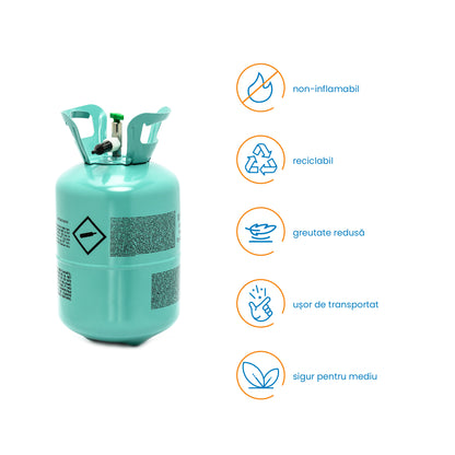 Butelie cu Heliu IdealSTORE, potrivita pentru toate tipurile de baloane, usor de folosit, include reductor, capacitate 0,2 m3, ideala pentru petreceri, verde