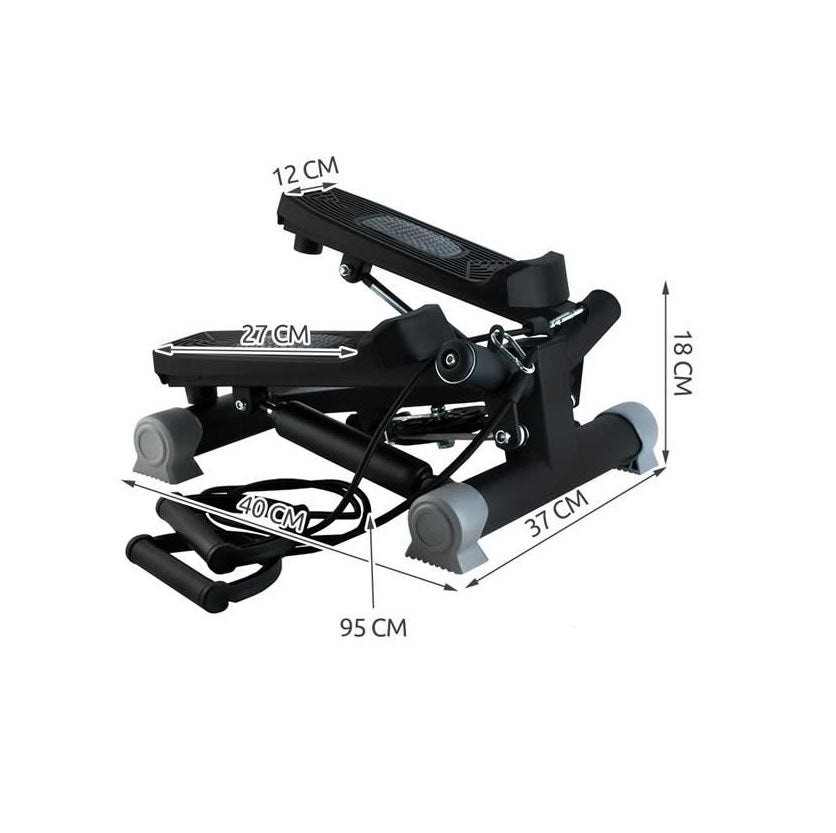 Stepper reglabil cu corzi BLACK EDITION idealSTORE, Dimensiuni 40 x 37 x 18 cm, Telescoape puternice, Suprafata anti-derapanta, Intensitate ajustabila, 4 Functii de monitorizare a antrenamentului, Sarcina 120 KG