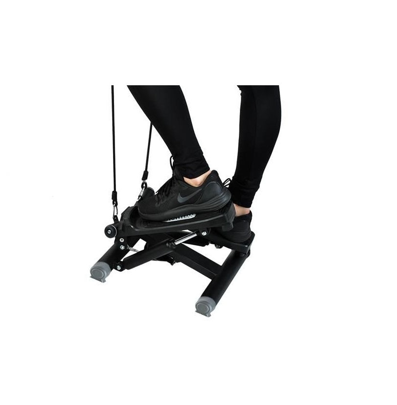 Stepper reglabil cu corzi BLACK EDITION idealSTORE, Dimensiuni 40 x 37 x 18 cm, Telescoape puternice, Suprafata anti-derapanta, Intensitate ajustabila, 4 Functii de monitorizare a antrenamentului, Sarcina 120 KG