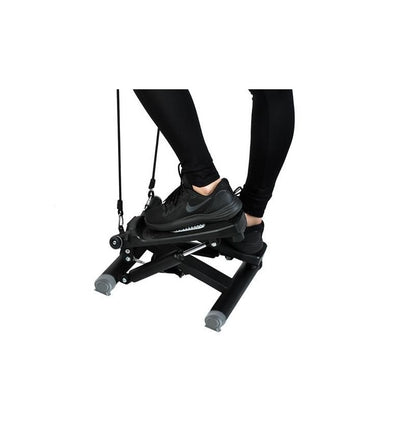 Stepper reglabil cu corzi BLACK EDITION idealSTORE, Dimensiuni 40 x 37 x 18 cm, Telescoape puternice, Suprafata anti-derapanta, Intensitate ajustabila, 4 Functii de monitorizare a antrenamentului, Sarcina 120 KG