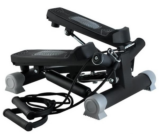 Stepper reglabil cu corzi BLACK EDITION idealSTORE, Dimensiuni 40 x 37 x 18 cm, Telescoape puternice, Suprafata anti-derapanta, Intensitate ajustabila, 4 Functii de monitorizare a antrenamentului, Sarcina 120 KG