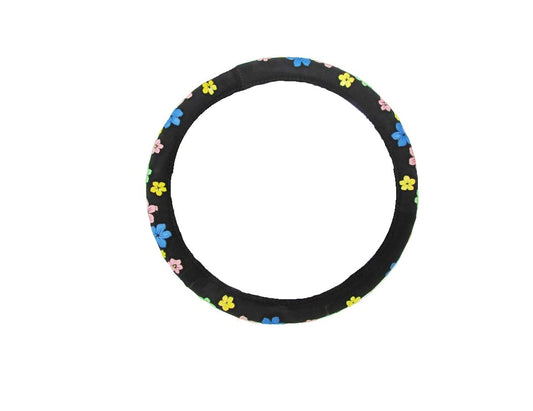 Husa de volan PREMIUM, Marimea M, Model cu floricele din imitatie de piele pentru un aspect placut al masinii si un confort sporit, Reduce gradul de oboseala, permite manevrarea mult mai usoara a volanului si protejeaza impotriva degradarii, Multicolor