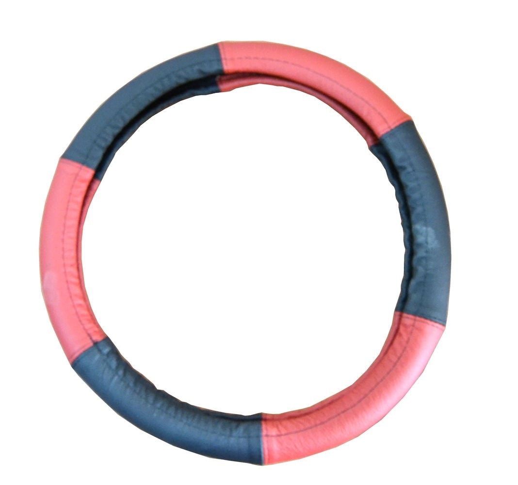 Husa de volan PREMIUM, Marimea M, 37-39 cm, din imitatie de piele pentru un aspect placut al masinii si un confort sporit, Reduce gradul de oboseala, permite manevrarea mult mai usoara a volanului si protejeaza impotriva degradarii, Neagra-Rosie