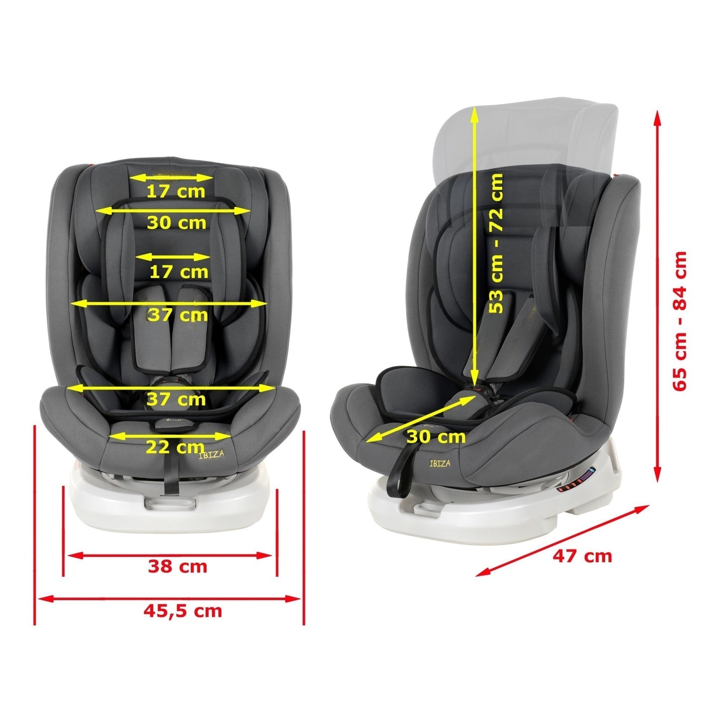 Scaun Auto Profesional Dedicat Pentru Copil, Baby Jolie IBIZA IDL Collection, 3 grupe de greutate 0-36 Kg, Rotire 360 Grade, Centuri de Siguranta in 5 Puncte, Reglarea Inaltimii, Tetierei, Spatarului, Gri