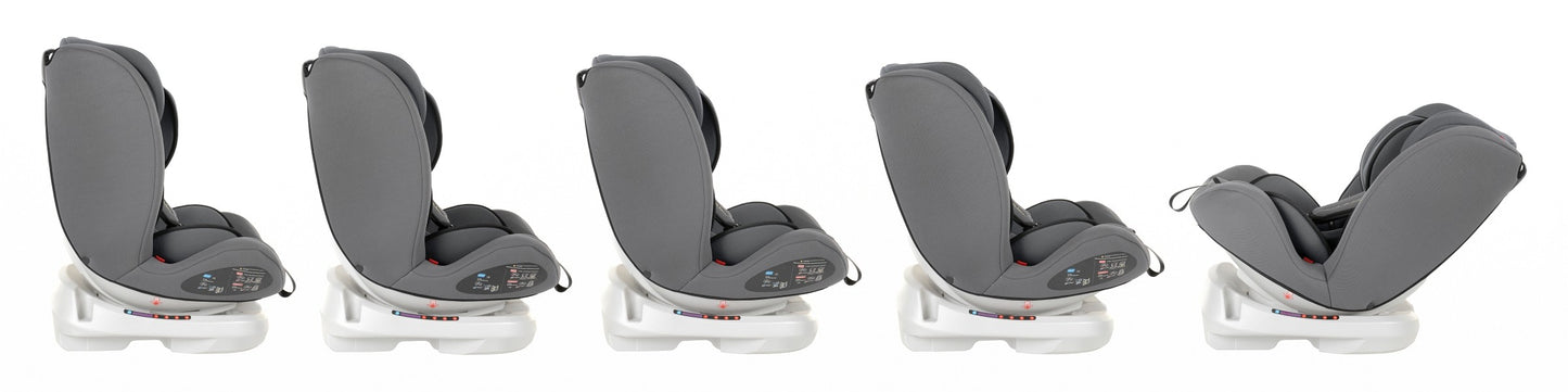 Scaun Auto Profesional Dedicat Pentru Copil, Baby Jolie IBIZA IDL Collection, 3 grupe de greutate 0-36 Kg, Rotire 360 Grade, Centuri de Siguranta in 5 Puncte, Reglarea Inaltimii, Tetierei, Spatarului, Gri