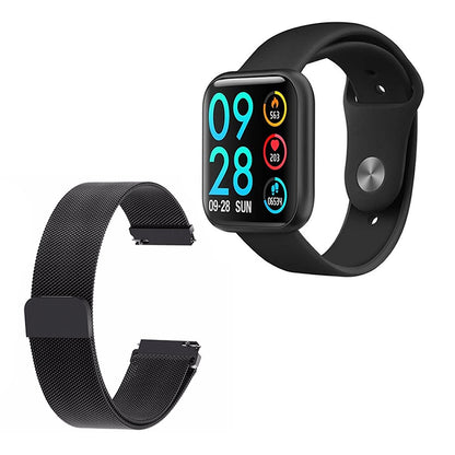 Ceas Smartwatch si Bratara Fitness idealPRO Max8.0 Black cu functie de monitorizare tensiune arteriala ritm cardiac, Monitorizare somn, Nivel oxigen, Notificari Apel/Sms, alaturi de bratara de silicon neagra