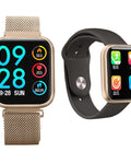 Ceas Smartwatch si Bratara Fitness idealPRO Max8.0 Gold cu functie de monitorizare tensiune arteriala, ritm cardiac, Monitorizare somn, Nivel oxigen, Notificari Apel/Sms, alaturi de bratara de silicon champagne gold