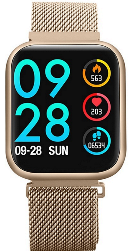 Ceas Smartwatch si Bratara Fitness idealPRO Max8.0 Gold cu functie de monitorizare tensiune arteriala, ritm cardiac, Monitorizare somn, Nivel oxigen, Notificari Apel/Sms, alaturi de bratara de silicon champagne gold