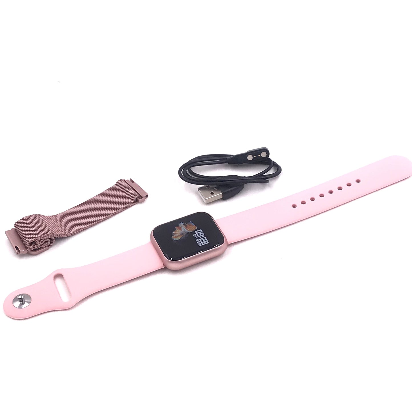 Ceas Smartwatch si Bratara Fitness idealPRO Max8.0 Pink cu functie de monitorizare tensiune arteriala ritm cardiac, Monitorizare somn, Nivel oxigen, Notificari Apel/Sms, alaturi de bratara de silicon roz