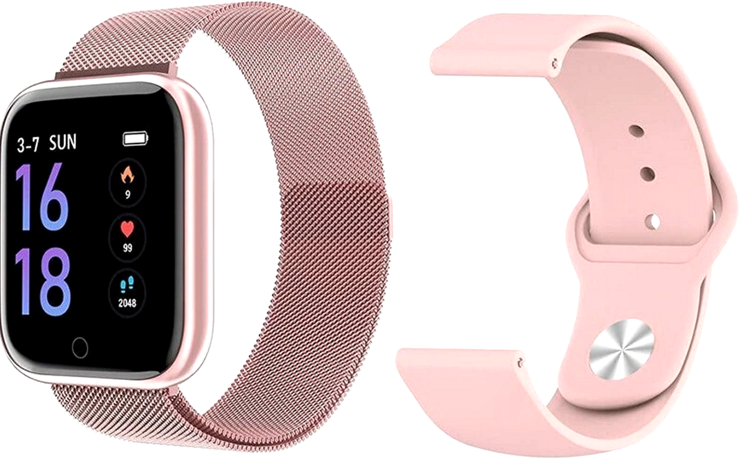 Ceas Smartwatch si Bratara Fitness idealPRO Max8.0 Pink cu functie de monitorizare tensiune arteriala ritm cardiac, Monitorizare somn, Nivel oxigen, Notificari Apel/Sms, alaturi de bratara de silicon roz