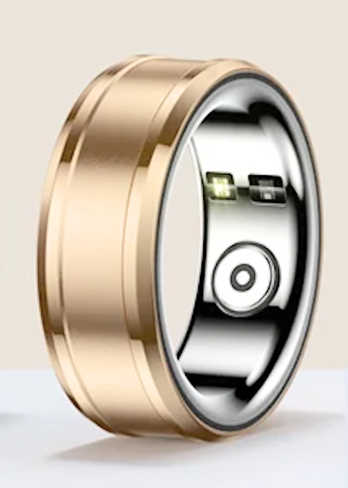 Inel Inteligent idealSTORE BetaSmart, Unisex, Monitorizare Ritm Cardiac, Temperatura, Oxigen, Somn, Mod multi-sport, Inregistrare Pasi si Activitate Fitness, Desing Modern, 18 mm Auriu