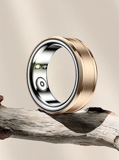 Inel Inteligent idealSTORE BetaSmart, Unisex, Monitorizare Ritm Cardiac, Temperatura, Oxigen, Somn, Mod multi-sport, Inregistrare Pasi si Activitate Fitness, Desing Modern, 18 mm Auriu