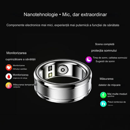 Inel Inteligent idealSTORE BetaSmart, Unisex, Monitorizare Ritm Cardiac, Temperatura, Oxigen, Somn, Mod multi-sport, Inregistrare Pasi si Activitate Fitness, Desing Modern, 18 mm Silver