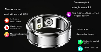 Inel Inteligent idealSTORE BetaSmart, Unisex, Monitorizare Ritm Cardiac, Temperatura, Oxigen, Somn, Mod multi-sport, Inregistrare Pasi si Activitate Fitness, Desing Modern, 20 mm Silver