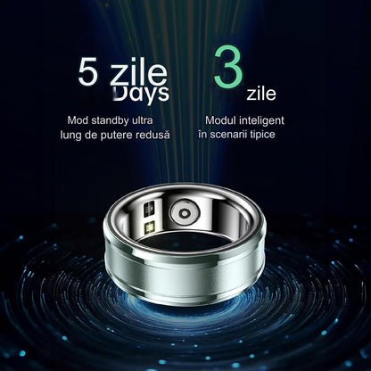 Inel Inteligent idealSTORE BetaSmart, Unisex, Monitorizare Ritm Cardiac, Temperatura, Oxigen, Somn, Mod multi-sport, Inregistrare Pasi si Activitate Fitness, Desing Modern, 20 mm Silver