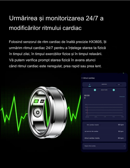 Inel Inteligent idealSTORE BetaSmart, Unisex, Monitorizare Ritm Cardiac, Temperatura, Oxigen, Somn, Mod multi-sport, Inregistrare Pasi si Activitate Fitness, Desing Modern, 20 mm Silver