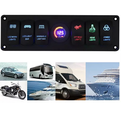 Panou 6 intrerupatoare auto cu diferite functii si voltmetru, VistaCar