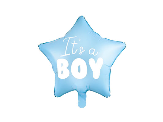 Balon It's a Boy IdealStore, Din folie in forma de stea, De culoare albastru cu impriumeu alb, Dimensiune 48 cm, Poate fi umflat atat cu Aer cat si cu Heliu, Ideal pentru petrecerea Baby Shower