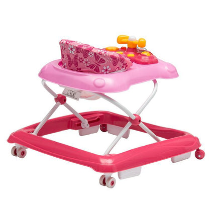 Premergator Interactiv IDL Primul Pas pliabil pentru bebelusi cu panou muzical, inaltime reglabila, roti spate cu blocare si sistem de siguranta anti-cadere pentru copil, Culoare Roz