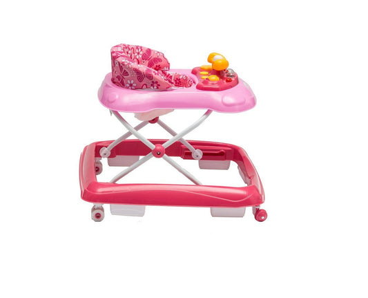 Premergator Interactiv IDL Primul Pas pliabil pentru bebelusi cu panou muzical, inaltime reglabila, roti spate cu blocare si sistem de siguranta anti-cadere pentru copil, Culoare Roz