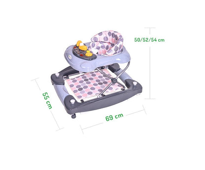 Premergator Interactiv IDL Baby Step pliabil pentru bebelusi cu panou Interactiv, inaltime reglabila, functie basculanta, roti spate cu blocare si sistem de siguranta anti-cadere pentru copil, Culoare Gri