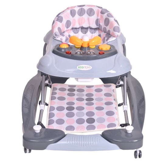 Premergator Interactiv IDL Baby Step pliabil pentru bebelusi cu panou Interactiv, inaltime reglabila, functie basculanta, roti spate cu blocare si sistem de siguranta anti-cadere pentru copil, Culoare Gri