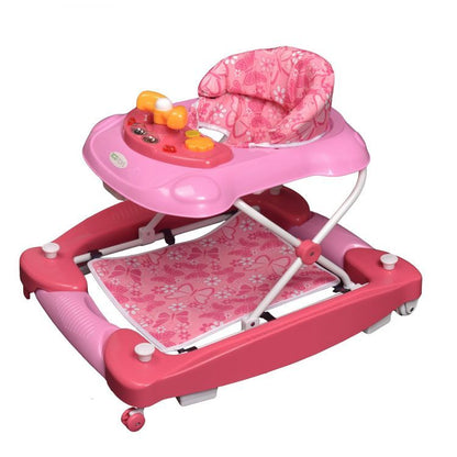 Premergator Interactiv IDL Pink Baby First Step pliabil pentru bebelusi cu panou Interactiv, inaltime reglabila, functie basculanta, roti spate cu blocare si sistem de siguranta anti-cadere pentru copil, Culoare Roz