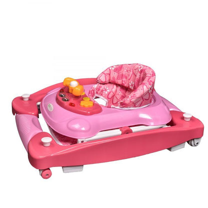 Premergator Interactiv IDL Pink Baby First Step pliabil pentru bebelusi cu panou Interactiv, inaltime reglabila, functie basculanta, roti spate cu blocare si sistem de siguranta anti-cadere pentru copil, Culoare Roz