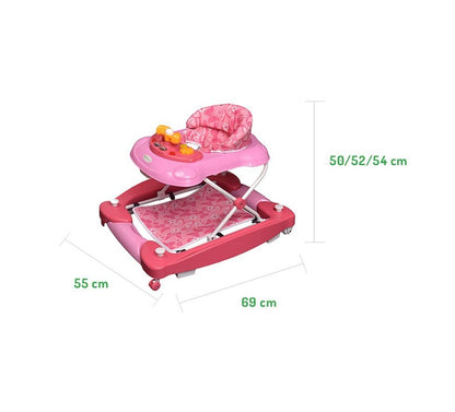 Premergator Interactiv IDL Pink Baby First Step pliabil pentru bebelusi cu panou Interactiv, inaltime reglabila, functie basculanta, roti spate cu blocare si sistem de siguranta anti-cadere pentru copil, Culoare Roz