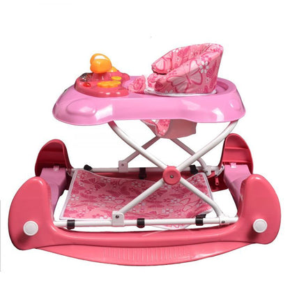 Premergator Interactiv IDL Pink Baby First Step pliabil pentru bebelusi cu panou Interactiv, inaltime reglabila, functie basculanta, roti spate cu blocare si sistem de siguranta anti-cadere pentru copil, Culoare Roz