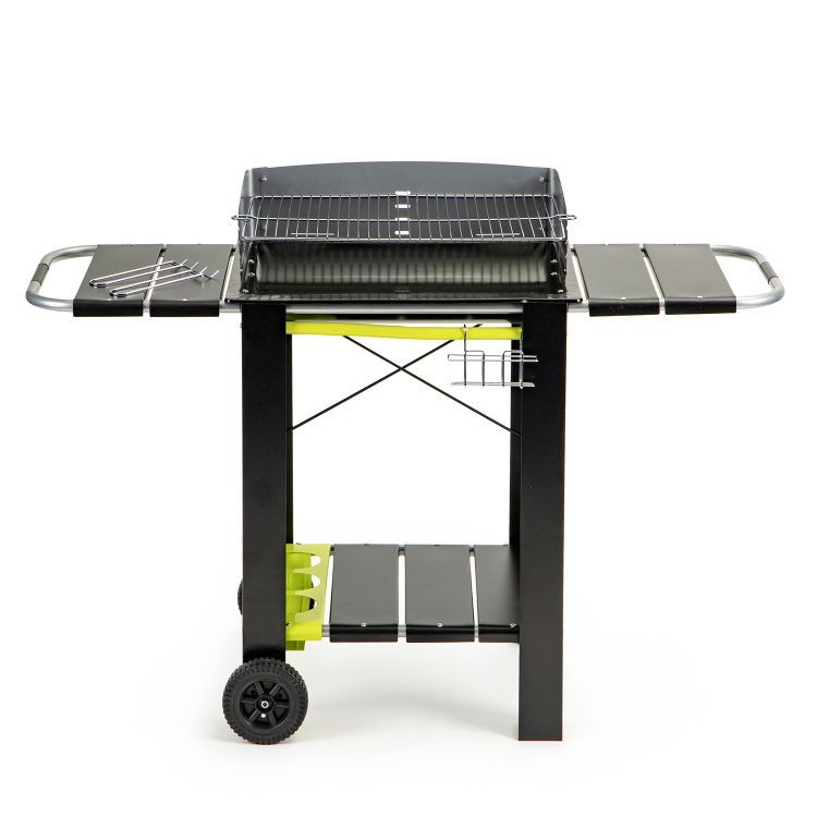 Gratar de Gradina cu Carbuni Modern Grill idealStore, Dimensiuni 133 x 56 x 95, Constructie Metalica Stabila, Rafturi Spatioase, Cos pentru Depozitare, Roti Incorporate, Sistem de Reglare al Inaltimii