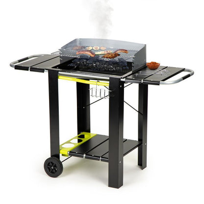 Gratar de Gradina cu Carbuni Modern Grill idealStore, Dimensiuni 133 x 56 x 95, Constructie Metalica Stabila, Rafturi Spatioase, Cos pentru Depozitare, Roti Incorporate, Sistem de Reglare al Inaltimii