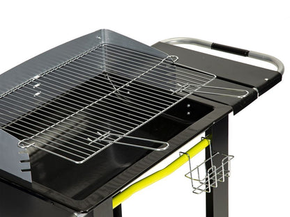 Gratar de Gradina cu Carbuni Modern Grill idealStore, Dimensiuni 133 x 56 x 95, Constructie Metalica Stabila, Rafturi Spatioase, Cos pentru Depozitare, Roti Incorporate, Sistem de Reglare al Inaltimii
