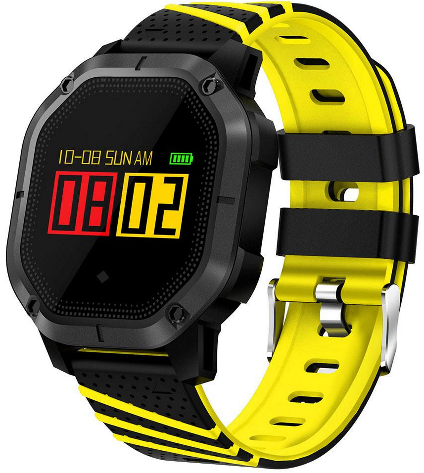 Ceas Smartwatch si Bratara Fitness Sport-Tech K5, Model Sport, Tensiometru, Puls, Monitor Somn, Bratara Detasabila, Notificare Apeluri si Mesaje, IP68 Waterproof, Incarcare Magnetica, Culoare Galben