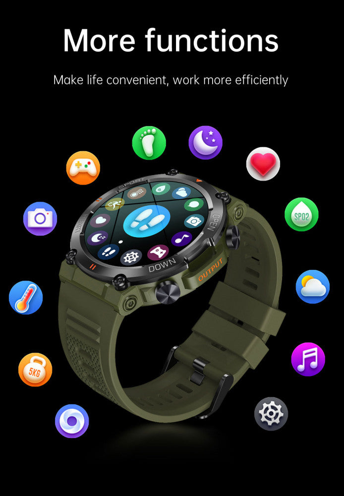 SmartWatch New ARMYWatch idealStore, Ecran Tactil HD 1.28 Inch, Functie Preluare Apel, Notificari Aplicatii, Microfon Incorporat, Rezistent la Apa IP68, Masurare Tensiune Arteriala, Culoare Verde