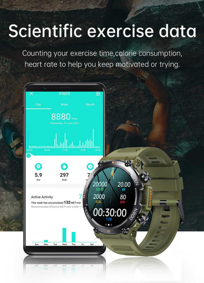 SmartWatch New ARMYWatch idealStore, Ecran Tactil HD 1.28 Inch, Functie Preluare Apel, Notificari Aplicatii, Microfon Incorporat, Rezistent la Apa IP68, Masurare Tensiune Arteriala, Culoare Verde