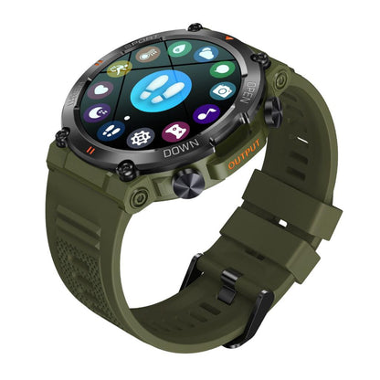 Ceas Smartwatch ARMYWatch IdealStore, Ecran tactil de 1.28 HD Inch, Functie de Preluare Apel, Difuzor si Microfon incorporat, Notificari Facebook, Whatssapp, Instagram, Rezistent la apa IP 68, Tensiune arteriala, Cronometru, Pedometru, Green Edition
