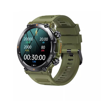 Ceas Smartwatch ARMYWatch IdealStore, Ecran tactil de 1.28 HD Inch, Functie de Preluare Apel, Difuzor si Microfon incorporat, Notificari Facebook, Whatssapp, Instagram, Rezistent la apa IP 68, Tensiune arteriala, Cronometru, Pedometru, Green Edition
