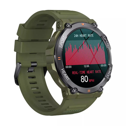 Ceas Smartwatch ARMYWatch IdealStore, Ecran tactil de 1.28 HD Inch, Functie de Preluare Apel, Difuzor si Microfon incorporat, Notificari Facebook, Whatssapp, Instagram, Rezistent la apa IP 68, Tensiune arteriala, Cronometru, Pedometru, Green Edition