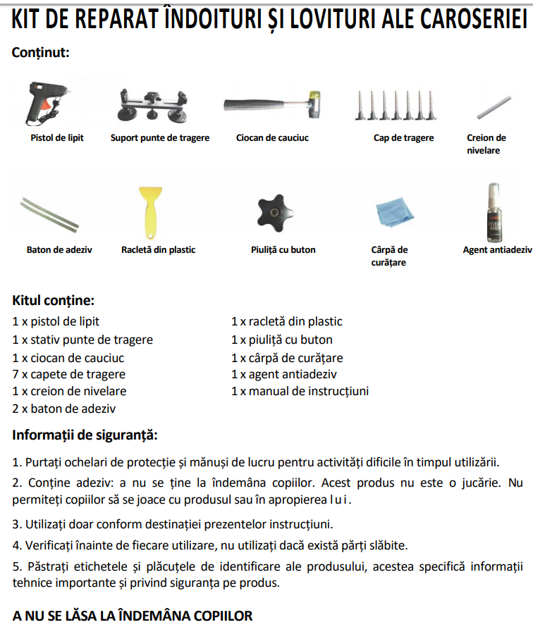 Kit complet Reparatie indoituri si lovituri ale caroserieri idealSTORE, Ideal pentru o reparatie de succes