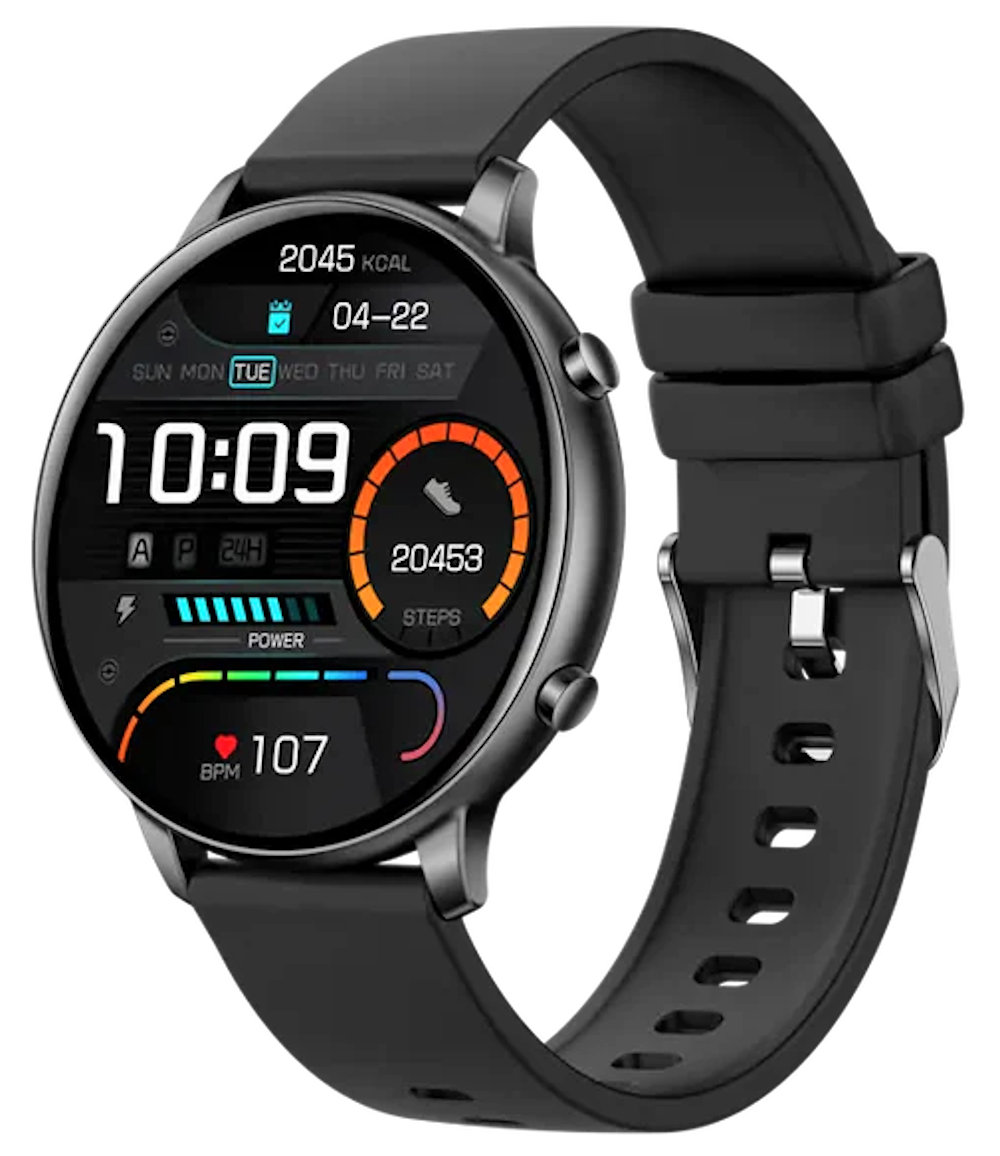 Ceas Smartwatch idealSTORE KooPio2, Apel Bluetooth, Asistent Vocal, Carcasa Slim din Aluminiu, Afisaj HD, 100+ Moduri Sport, Management Somn, Monitorizare Sanatate, Monitorizare Respiratie, Culoare Negru