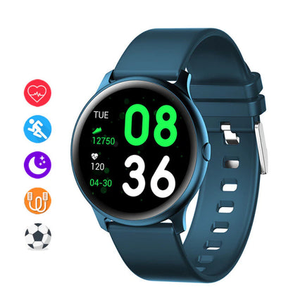 Ceas Smartwatch KingWear idealStore, Ecran Tactil HD 1.3 inch, Rezistent la Apa, Pedometru, Monitorizare Ritm Cardiac, Tensiune Arteriala, Sedentary Reminder, Mod Sport, Albastru