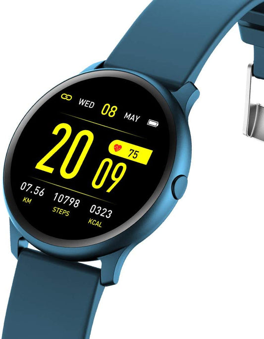 Ceas Smartwatch KingWear idealStore, Ecran Tactil HD 1.3 inch, Rezistent la Apa, Pedometru, Monitorizare Ritm Cardiac, Tensiune Arteriala, Sedentary Reminder, Mod Sport, Albastru
