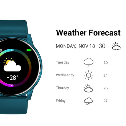 Ceas Smartwatch KingWear idealStore, Ecran Tactil HD 1.3 inch, Rezistent la Apa, Pedometru, Monitorizare Ritm Cardiac, Tensiune Arteriala, Sedentary Reminder, Mod Sport, Albastru
