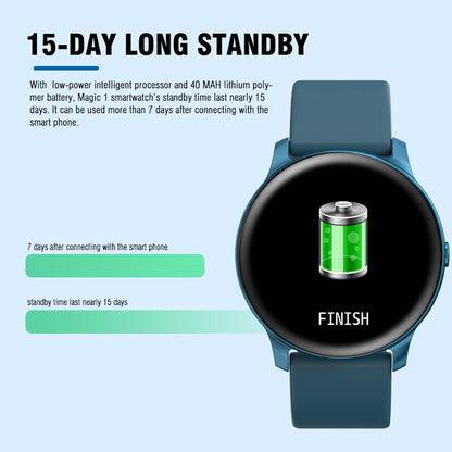 Ceas Smartwatch KingWear idealStore, Ecran Tactil HD 1.3 inch, Rezistent la Apa, Pedometru, Monitorizare Ritm Cardiac, Tensiune Arteriala, Sedentary Reminder, Mod Sport, Albastru