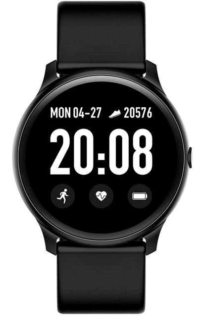 Ceas Smartwatch NEW KingWear19 idealStore, Ecran Tactil HD 1.3 inch, Rezistent la Apa, Pedometru, Monitorizare Ritm Cardiac, Tensiune Arteriala, Memento Sedentar, Mod Sport, Negru
