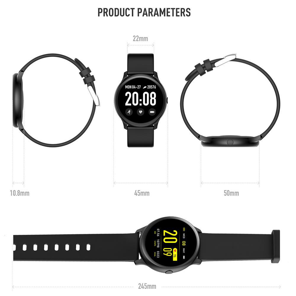 Ceas Smartwatch KingWear idealStore, Ecran Tactil HD 1.3 inch, Rezistent la Apa, Pedometru, Monitorizare Ritm Cardiac, Tensiune Arteriala, Sedentary Reminder, Mod Sport, Negru