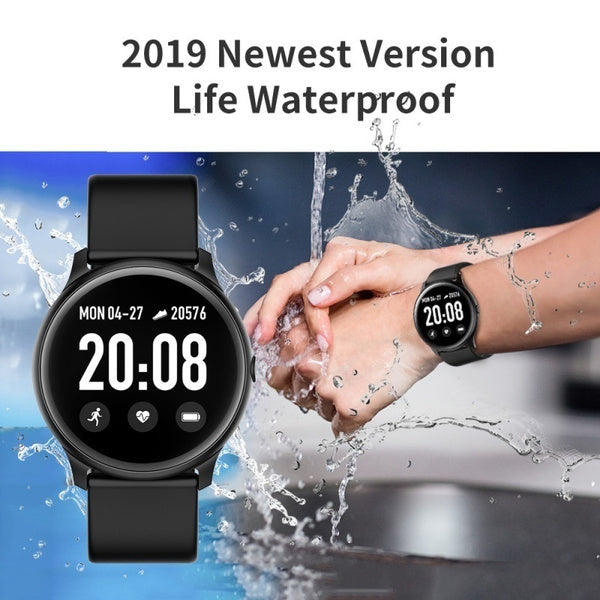 Ceas Smartwatch KingWear idealStore, Ecran Tactil HD 1.3 inch, Rezistent la Apa, Pedometru, Monitorizare Ritm Cardiac, Tensiune Arteriala, Sedentary Reminder, Mod Sport, Negru
